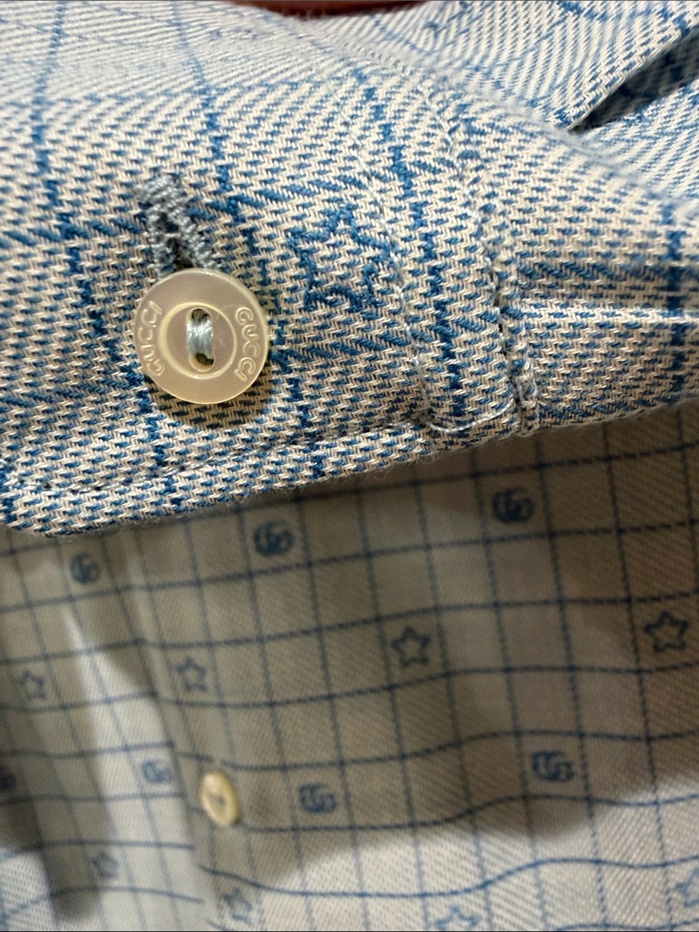 Gucci Kid's Light Blue Checked Button-Down Shirt with Subtle Logo Size 36 - Picture 6 of 8